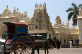 image (Tourist) Donkey cart in front of a side entrance to the Mysore Palace